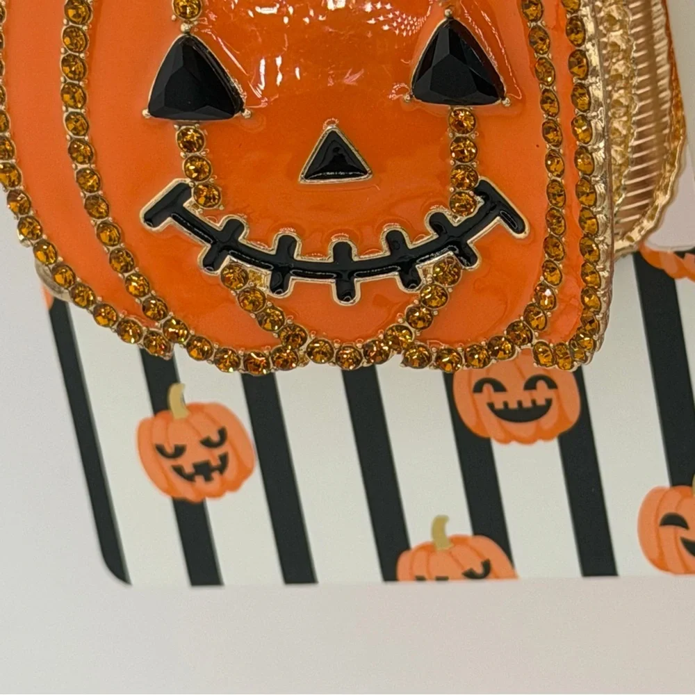 Piper K Halloween Pumpkin Claw Clip Gold Tone Rhinestones